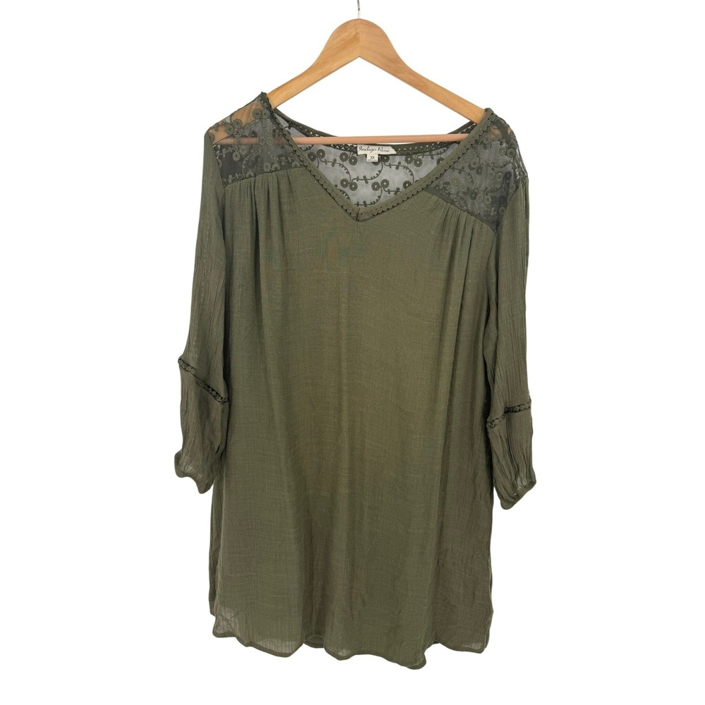 Indigo Rose Tunic Dress Womens 3X Boho Peasant Flowy Basic Casual Essential